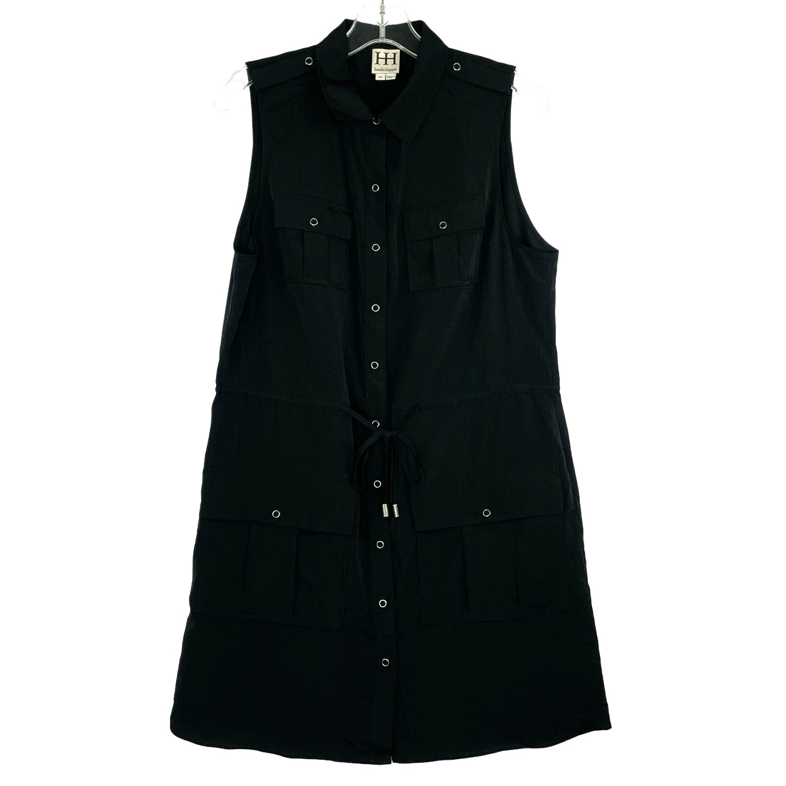 Haute Hippie Black Sleeveless Snap Down Mini Dress Women's Medium